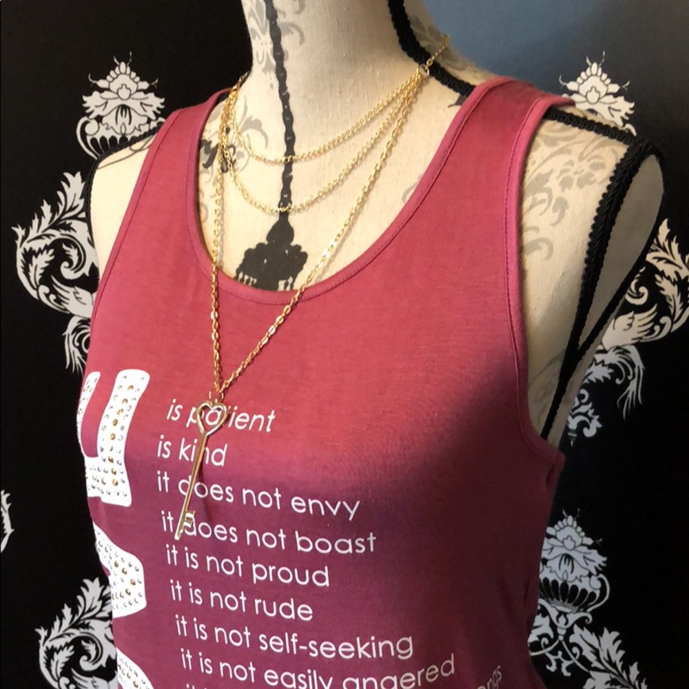 🍀 NWT! Pretty Love Tank W/Heart Key Necklace! - Picture 3 of 7